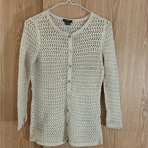 Eddie Bauer Cream Crochet Open-Knit Cardigan Sweater